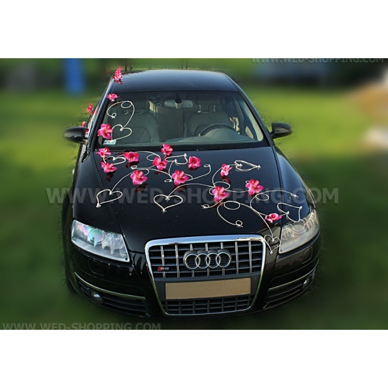 Kunniamerkki hääauto tumma pinkki orkideat